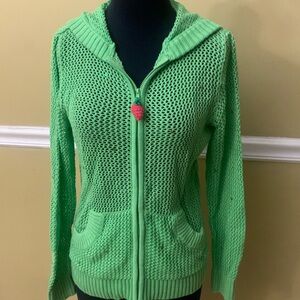 Quaker Factory crochet  green hoodie size xs
